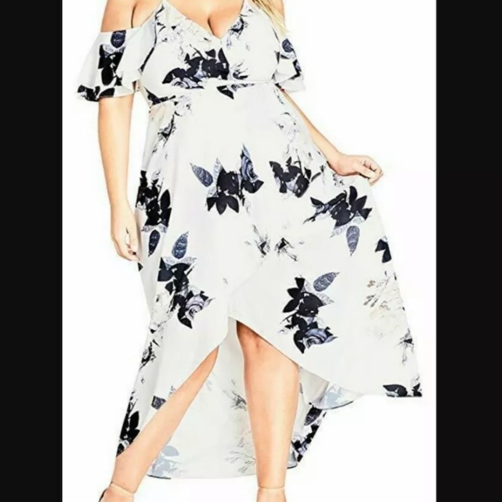 City Chic Hi-Low Cold Shoulder Dress